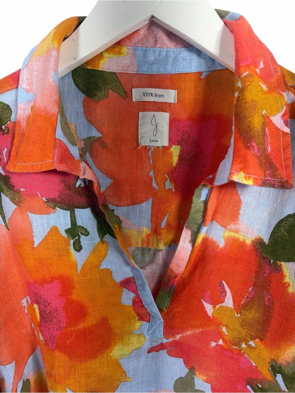 JOIE Light Blue Floral 100% linen Linen Tunic Top over size - Picture 6 of 12